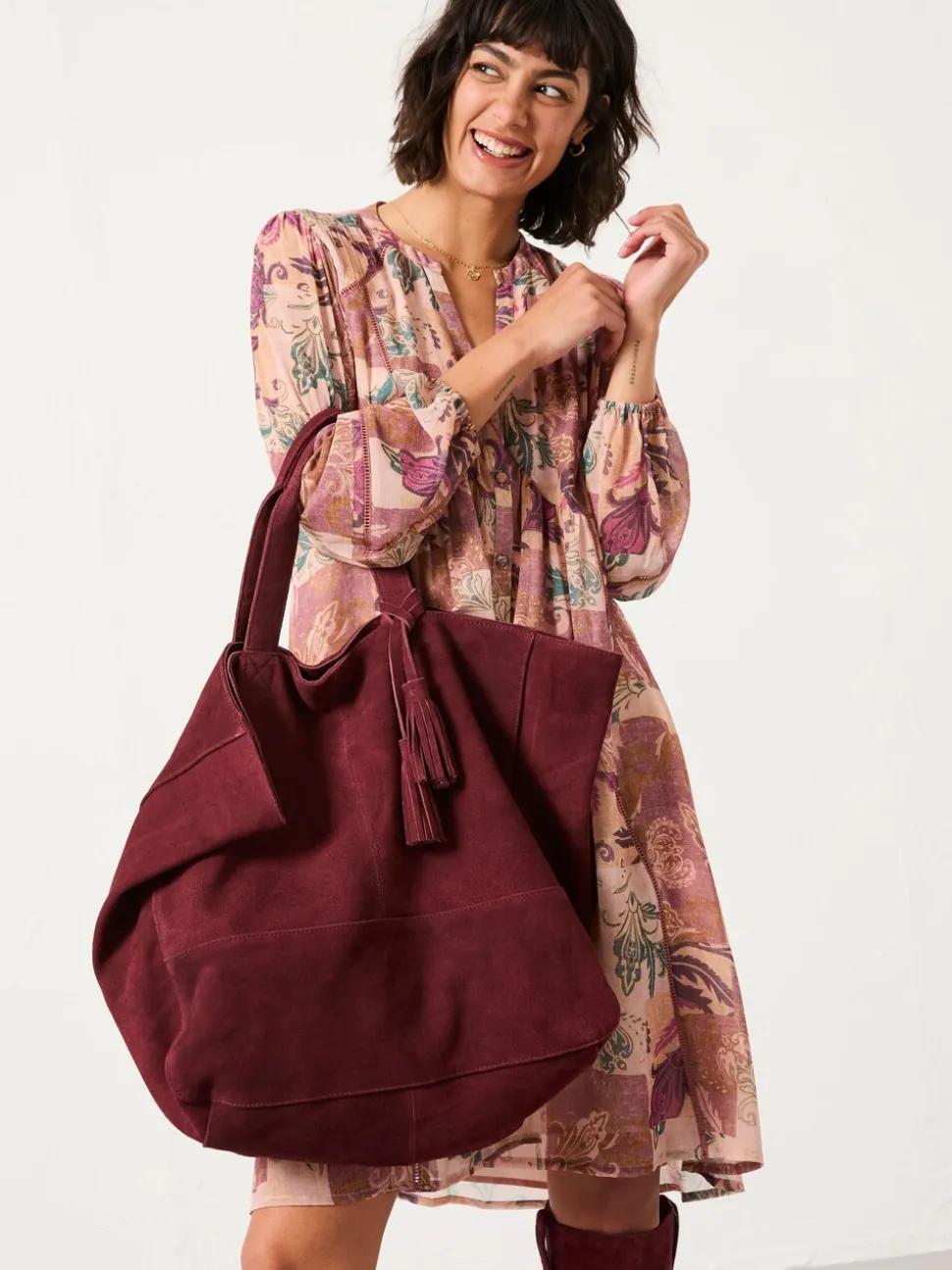 Rouge bordeaux - Sac cabas FatFace en daim
