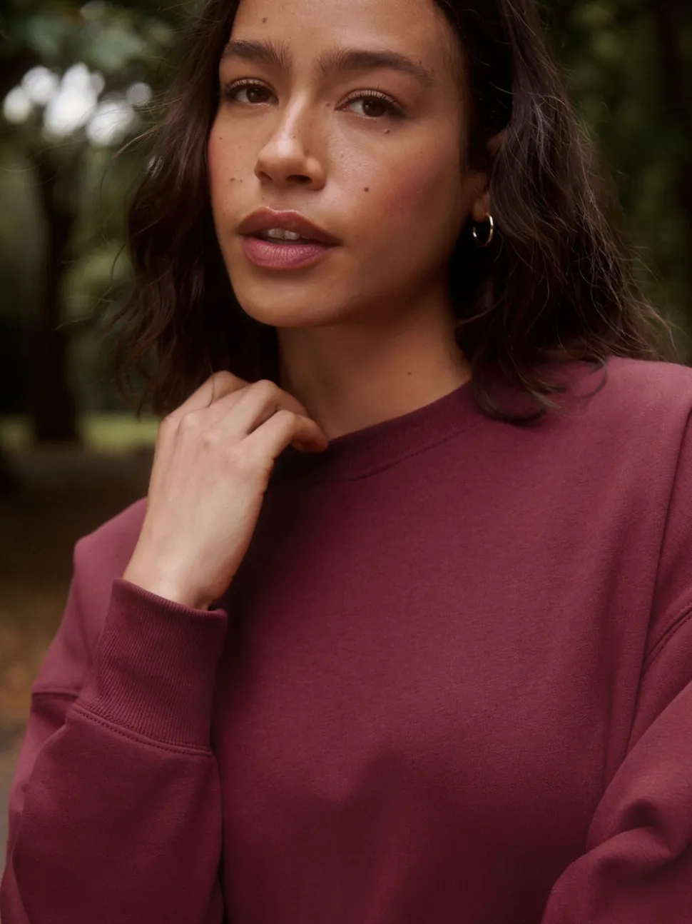 Rouge bordeaux - Sweat-shirt 2en1 avec jupe mi-longue en satin