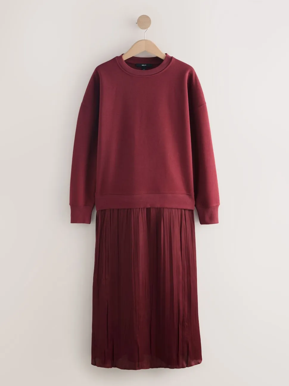 Rouge bordeaux - Sweat-shirt 2en1 avec jupe mi-longue en satin