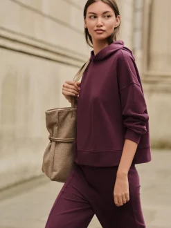 Rouge bordeaux - Sweat-shirt côtelé doux au toucher à capuche