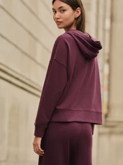 Rouge bordeaux - Sweat-shirt côtelé doux au toucher à capuche