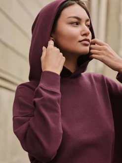 Rouge bordeaux - Sweat-shirt côtelé doux au toucher à capuche