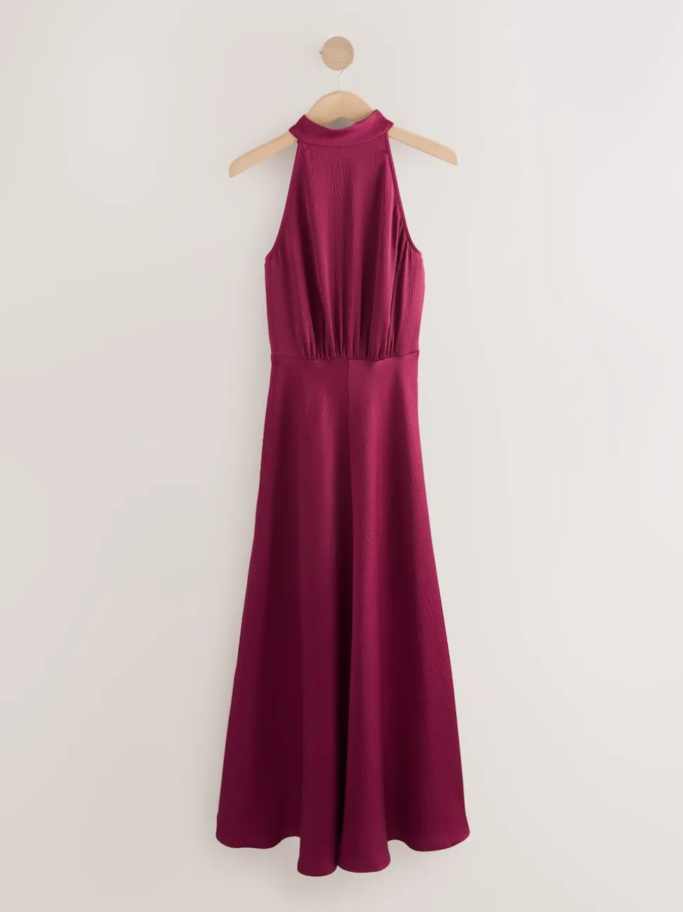 Rouge bordeaux - Texture Satin Licol Sans manches Mi-long Robe