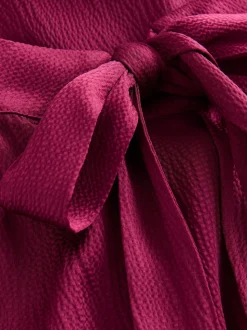 Rouge bordeaux - Texture Satin Licol Sans manches Mi-long Robe