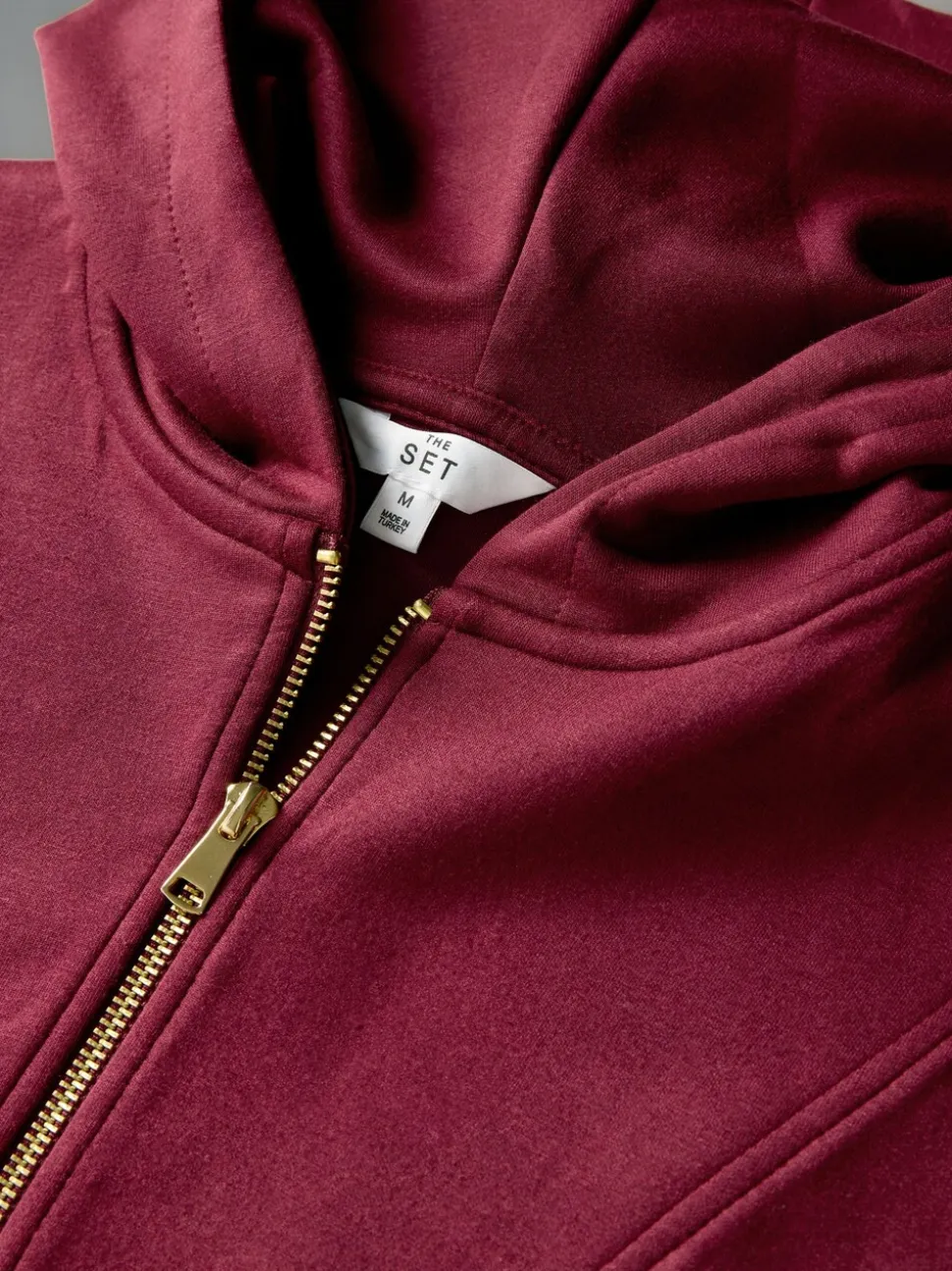 Rouge bordeaux - The Set Ensemble Oversized Modal Zip Through Sweat-shirt & Joggers