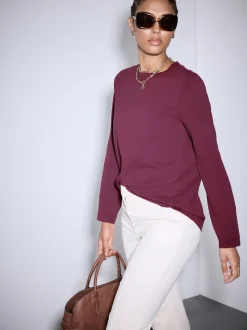 Rouge bordeaux - T-shirt à manches longues de cou d'équipage