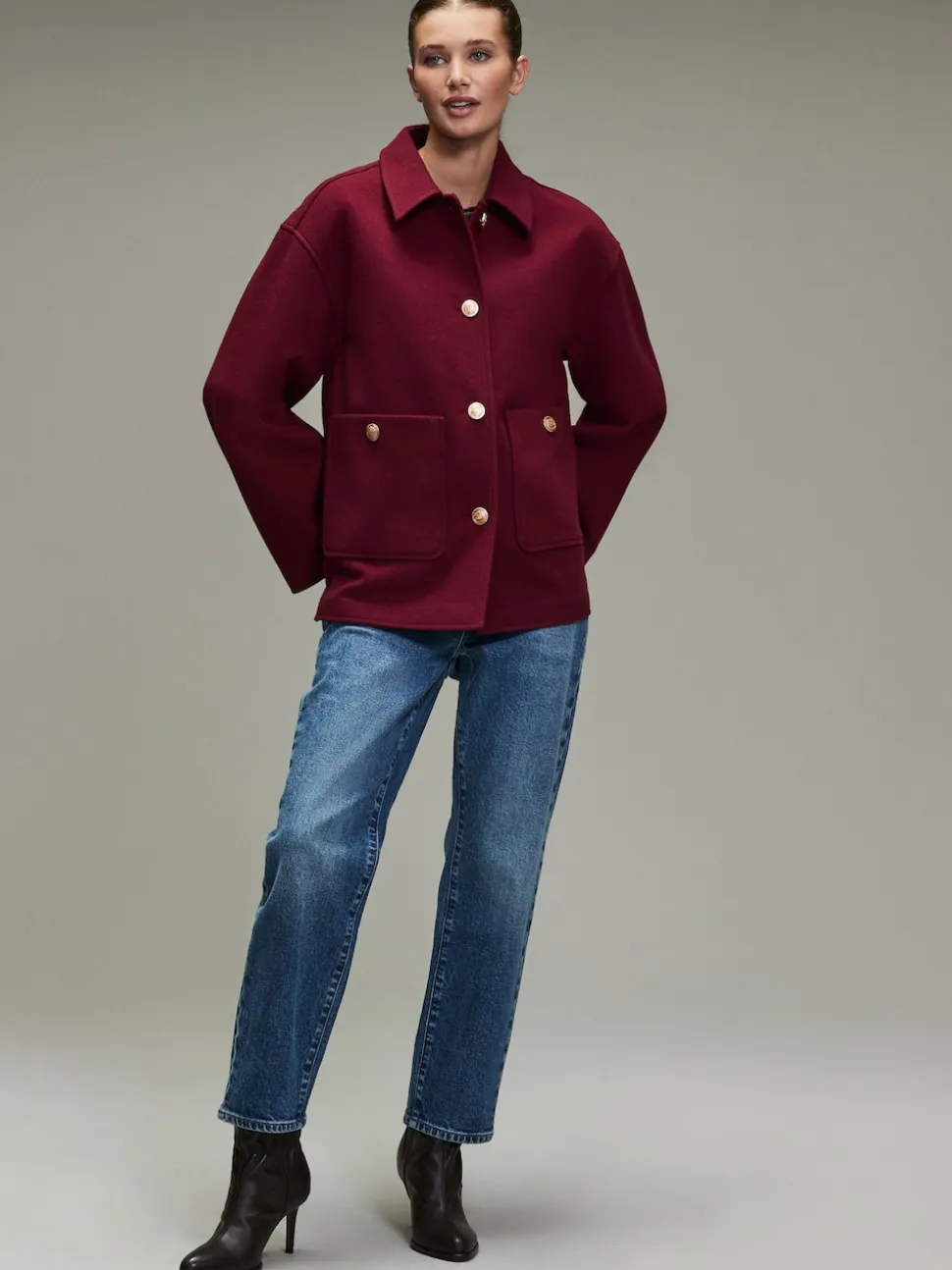 Rouge bordeaux - Veste brossée à col