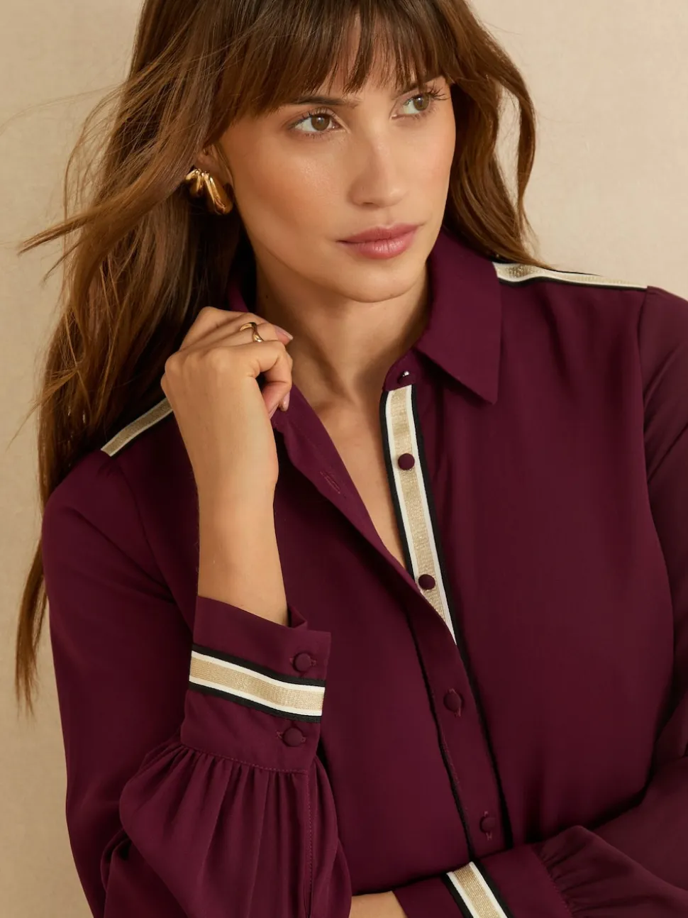 Rouge bordeaux métallisé - Chemise Love & Roses à manches longues boutonnée