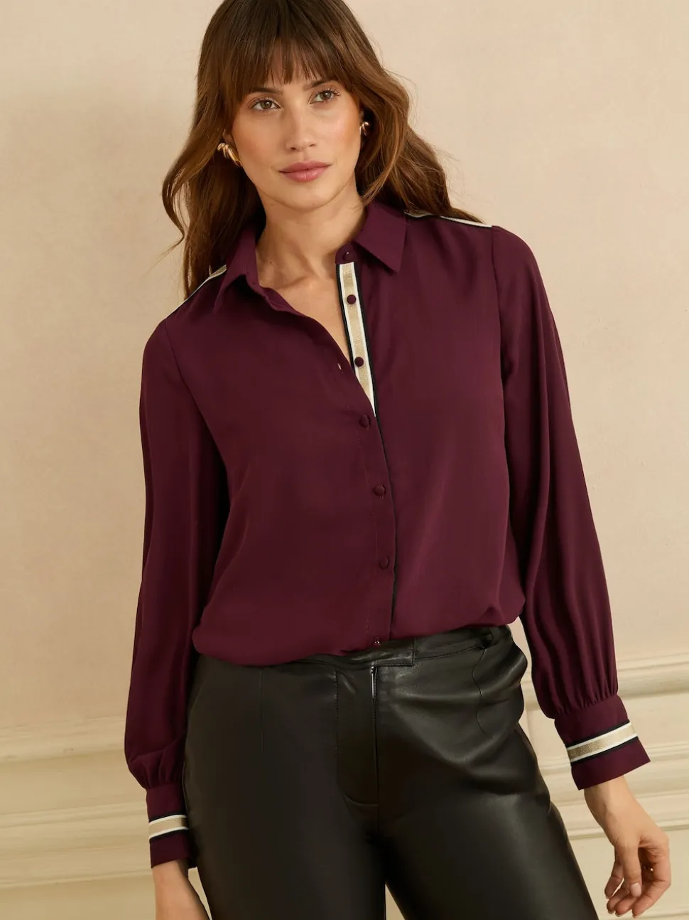 Rouge bordeaux métallisé - Chemise Love & Roses à manches longues boutonnée