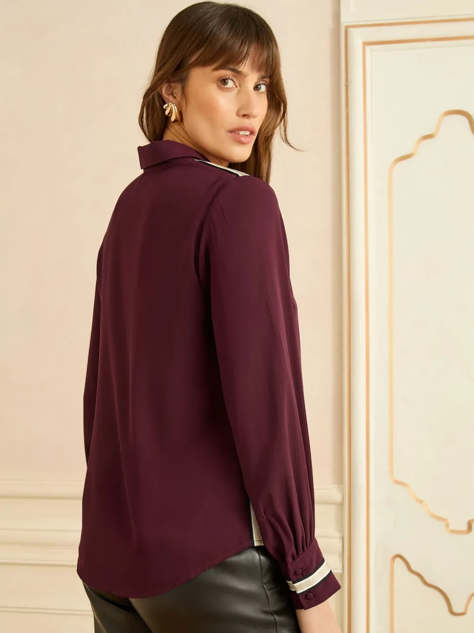 Rouge bordeaux métallisé - Chemise Love & Roses à manches longues boutonnée