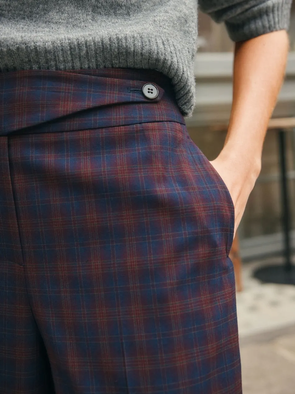Rouge Bordeaux/Bleu Marine À carreaux - Pantalons habillés coupe ample à carreaux