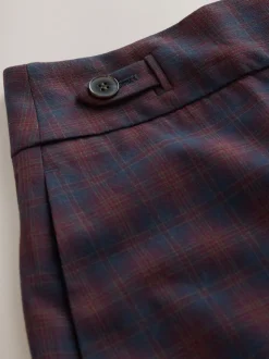 Rouge Bordeaux/Bleu Marine À carreaux - Pantalons habillés coupe ample à carreaux