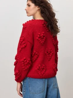 Rouge cerise - Cardigan à détail cœur cousu à la main