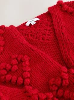 Rouge cerise - Cardigan à détail cœur cousu à la main