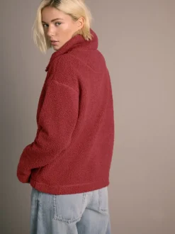 Rouge cerise - Polaire douce en polaire en peau de mouton à col zippé