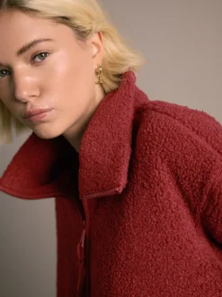 Rouge cerise - Polaire douce en polaire en peau de mouton à col zippé
