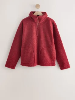Rouge cerise - Polaire douce en polaire en peau de mouton à col zippé