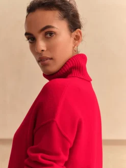 Rouge cerise - Pull 100% laine mérinos N. Premium à col roulé