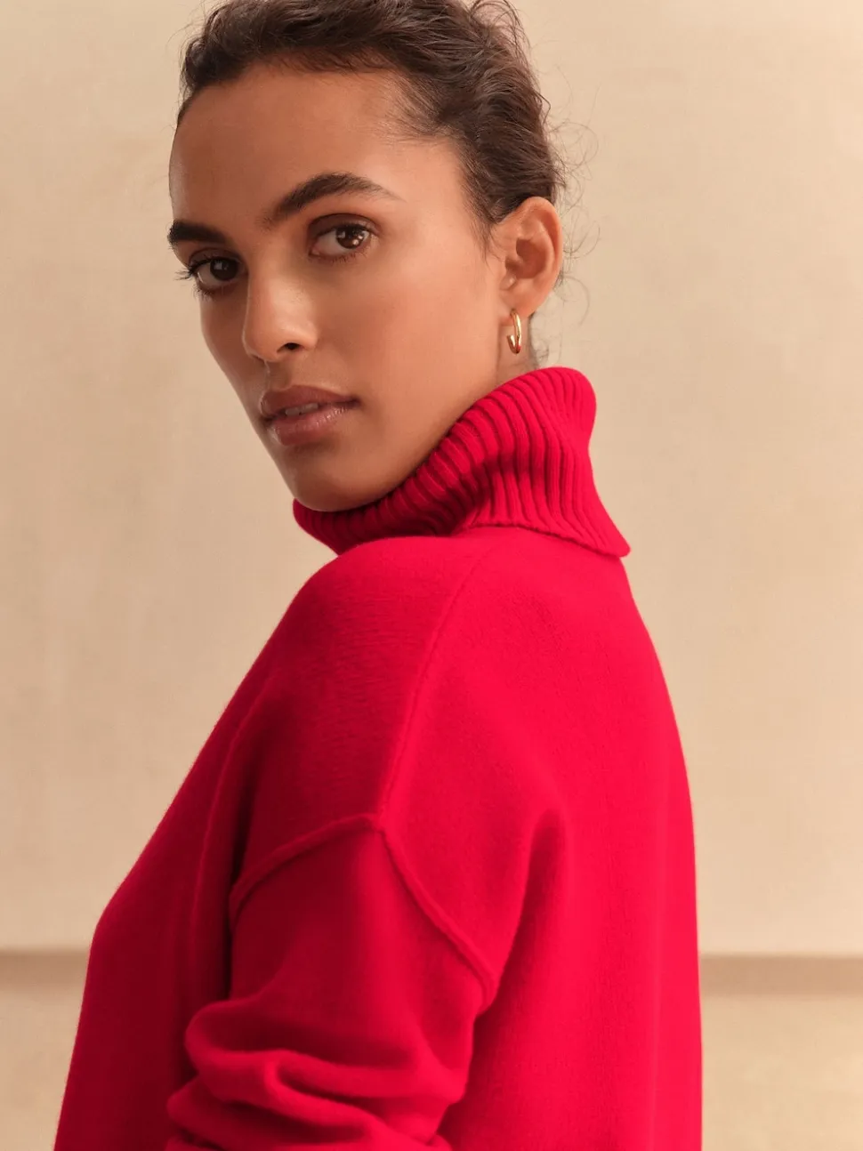 Rouge cerise - Pull 100% laine mérinos N. Premium à col roulé