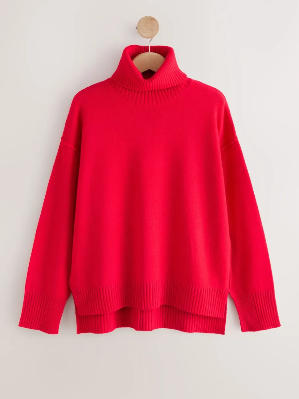 Rouge cerise - Pull 100% laine mérinos N. Premium à col roulé