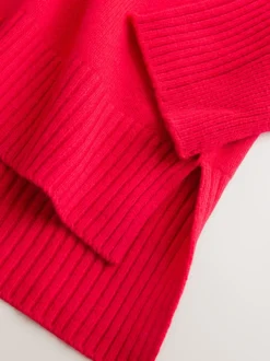 Rouge cerise - Pull 100% laine mérinos N. Premium à col roulé