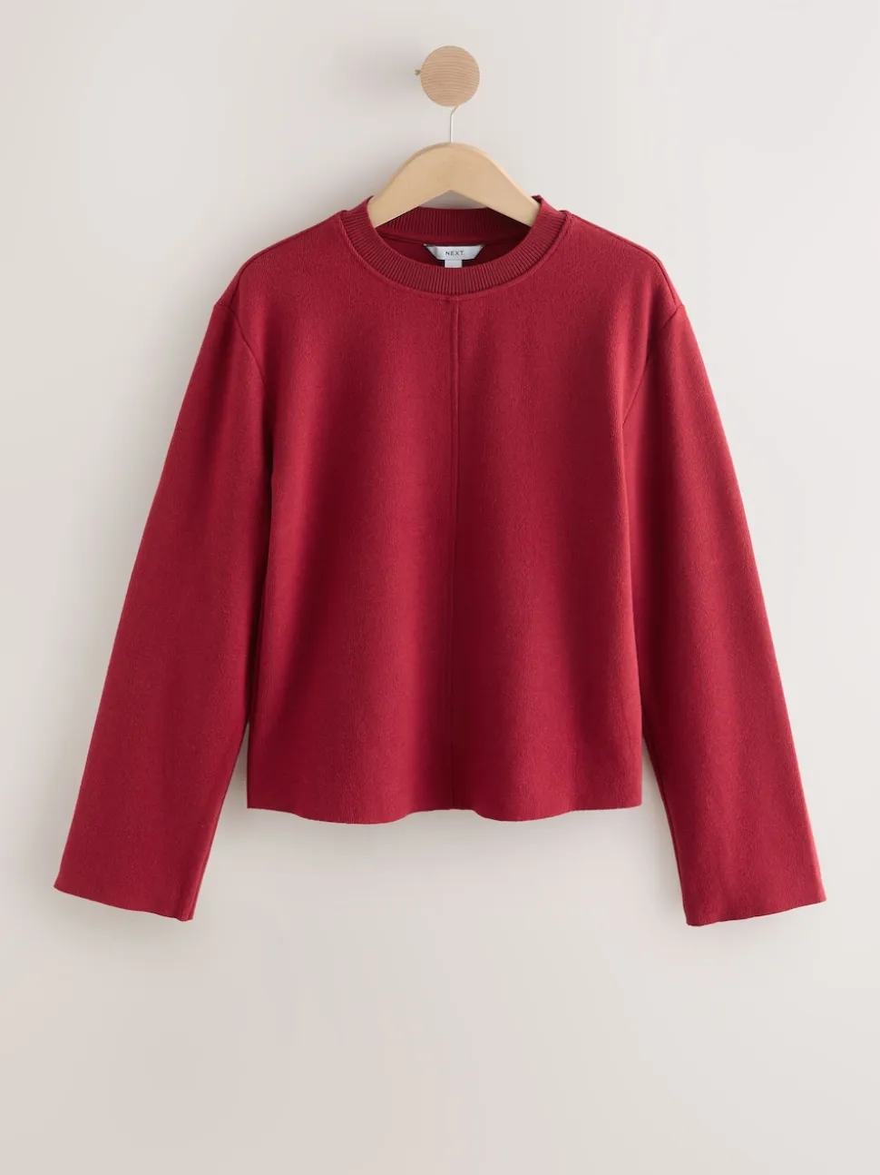 Rouge cerise - Pull côtelé confortable au toucher à col rond