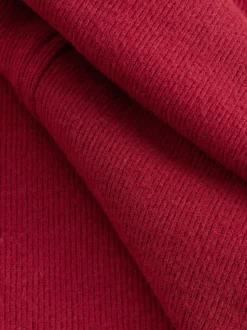 Rouge cerise - Pull côtelé confortable au toucher à col rond