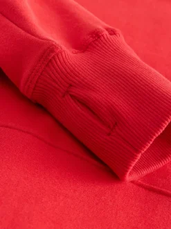 Rouge cerise - Sweat-shirt à capuche long actif à coutures apparentes ultra-doux avec poches