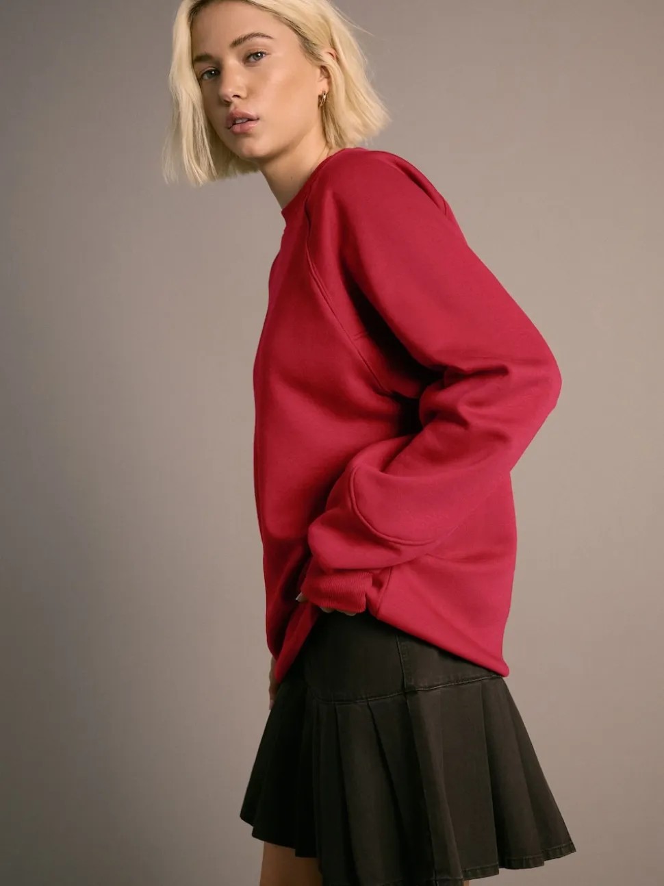 Rouge cerise - Sweat-shirt épais décontracté à col rond