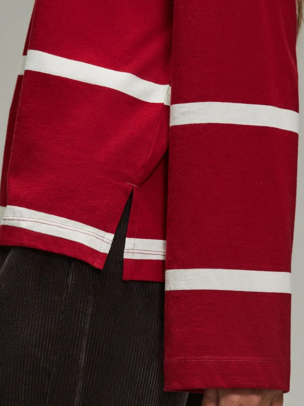 Rouge cerise - T-shirt décontracté à manches longues et col rond