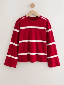 Rouge cerise - T-shirt décontracté à manches longues et col rond