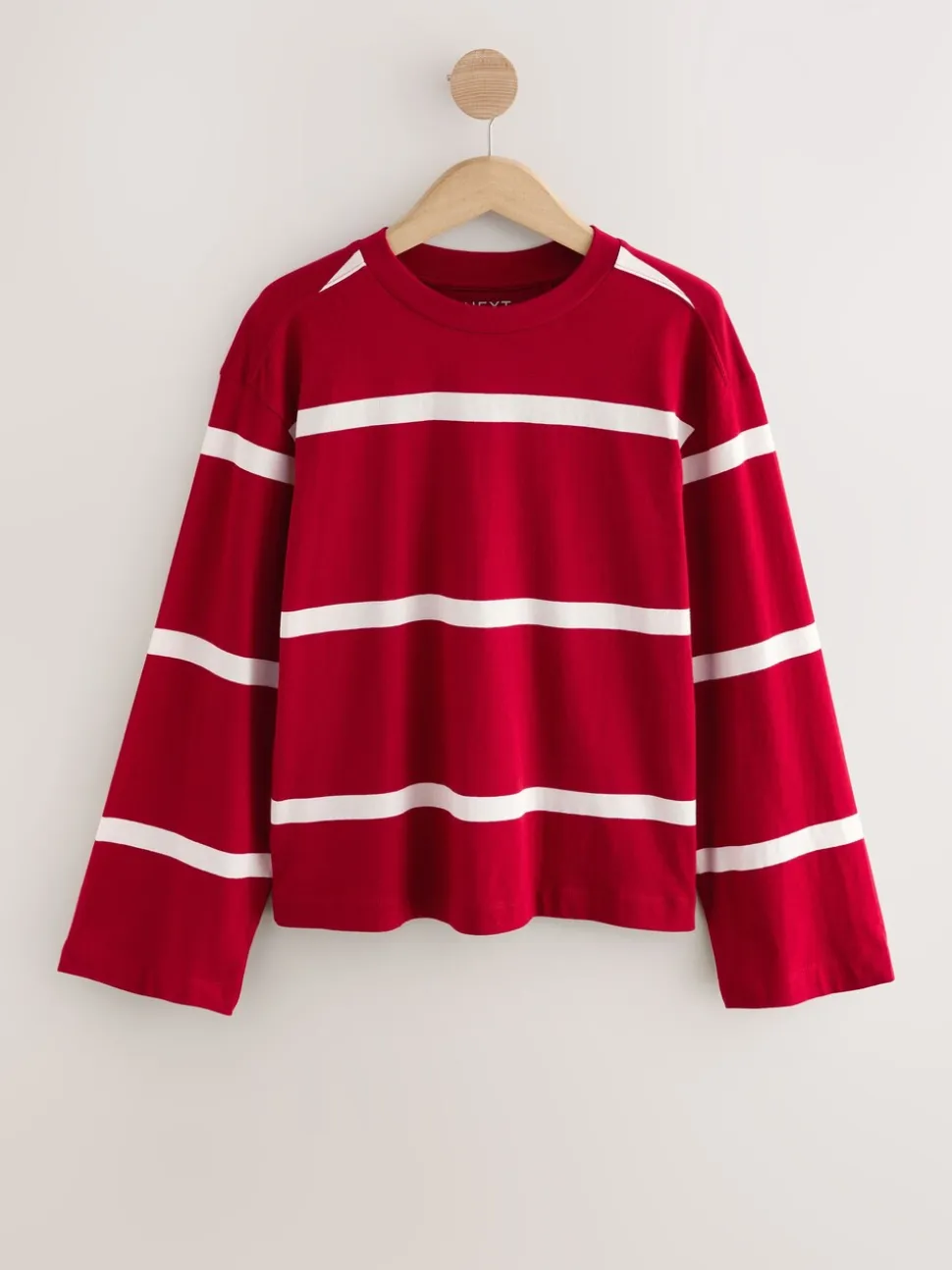 Rouge cerise - T-shirt décontracté à manches longues et col rond