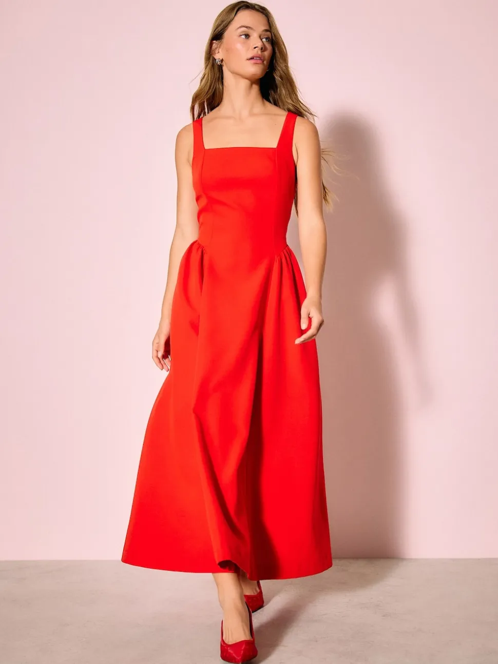 Rouge vif - Robe longue à taille cintrée Occasion