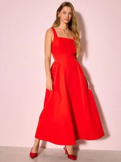 Rouge vif - Robe longue à taille cintrée Occasion