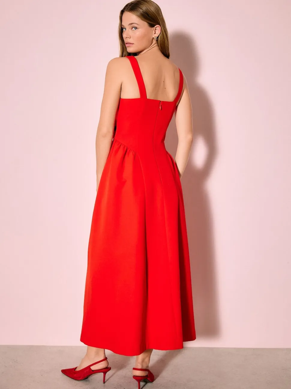 Rouge vif - Robe longue à taille cintrée Occasion