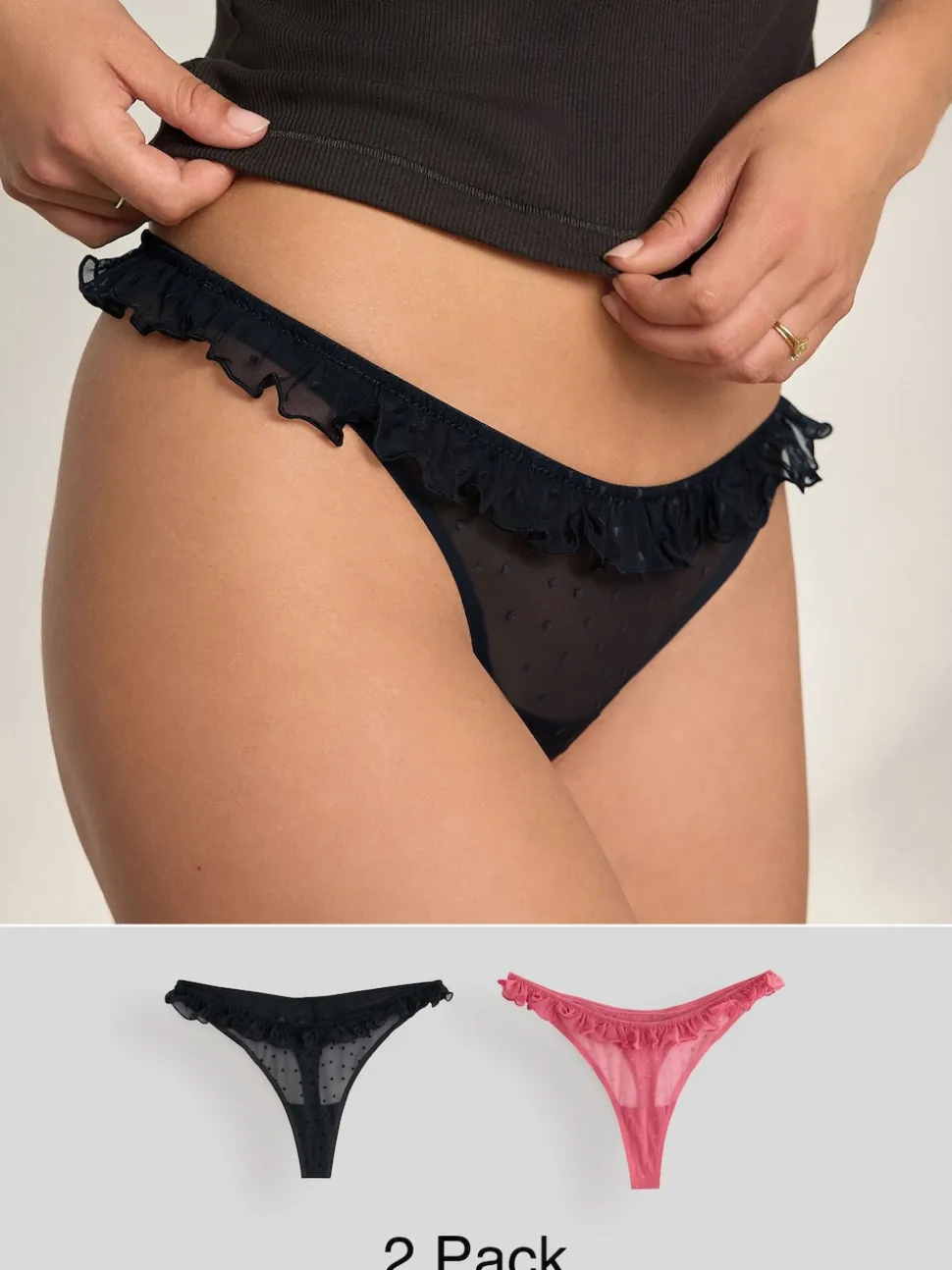 Rouge/Noir - Lot de 2 culottes floquées en maille cœur
