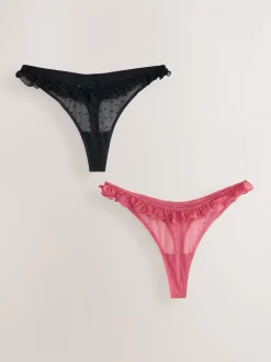 Rouge/Noir - Lot de 2 culottes floquées en maille cœur