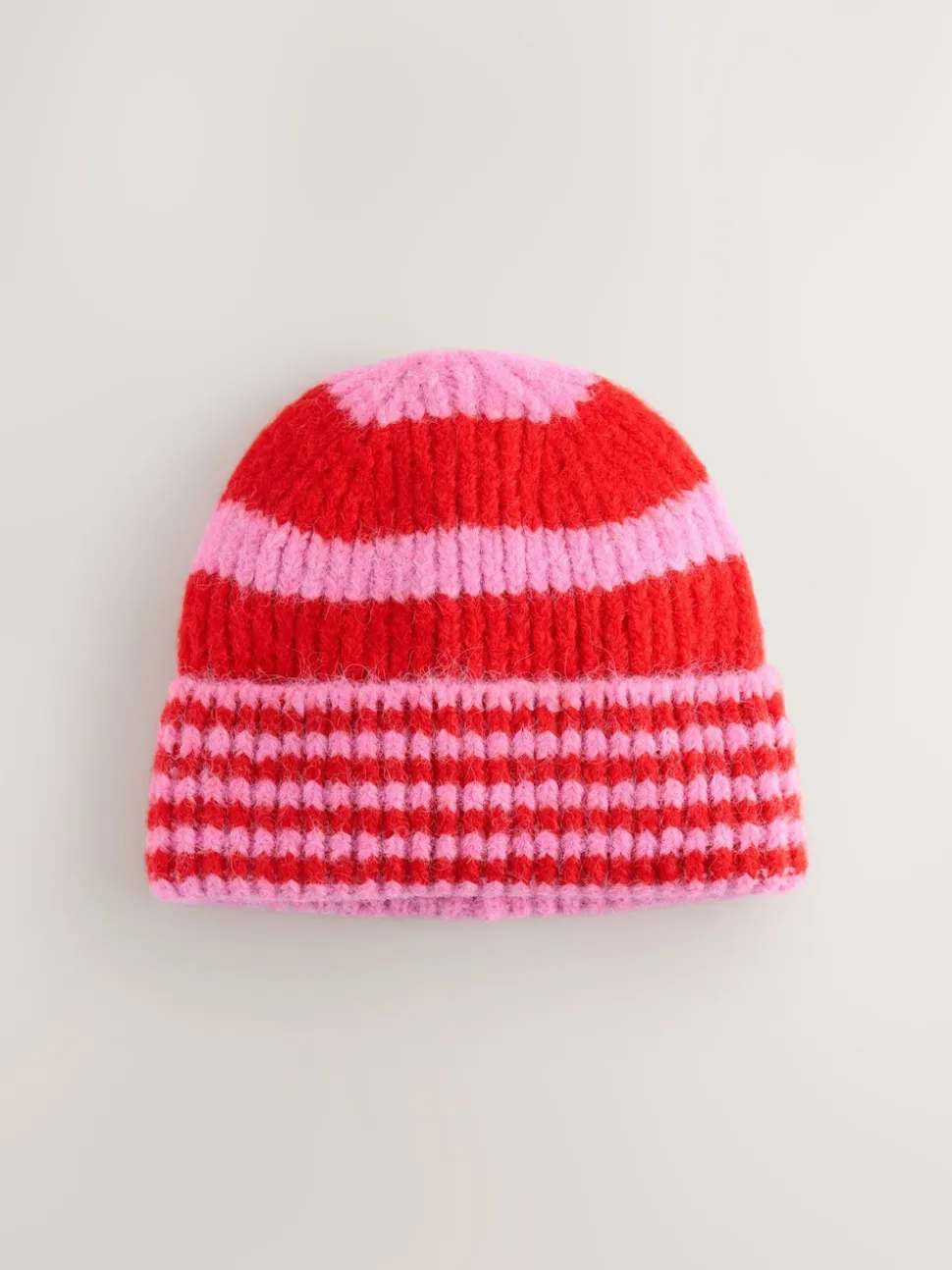 Rouge/Rose - Bonnet en maille à rayures