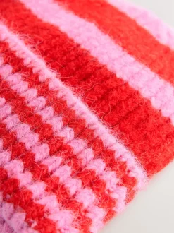 Rouge/Rose - Bonnet en maille à rayures
