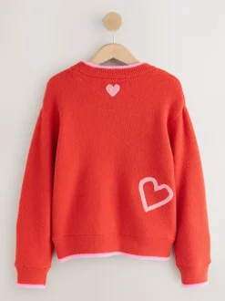 Rouge/Rose - Pull de Saint-Valentin brodé confortable