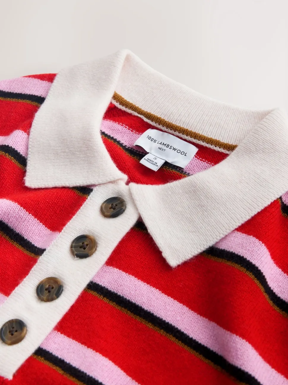 Rouge/rose rayé - 100% laine N.Premium Polo Pull