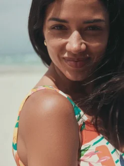 Rouge/Vert Tropical - DD Maillot de bain coupe ventrale Col dégagé