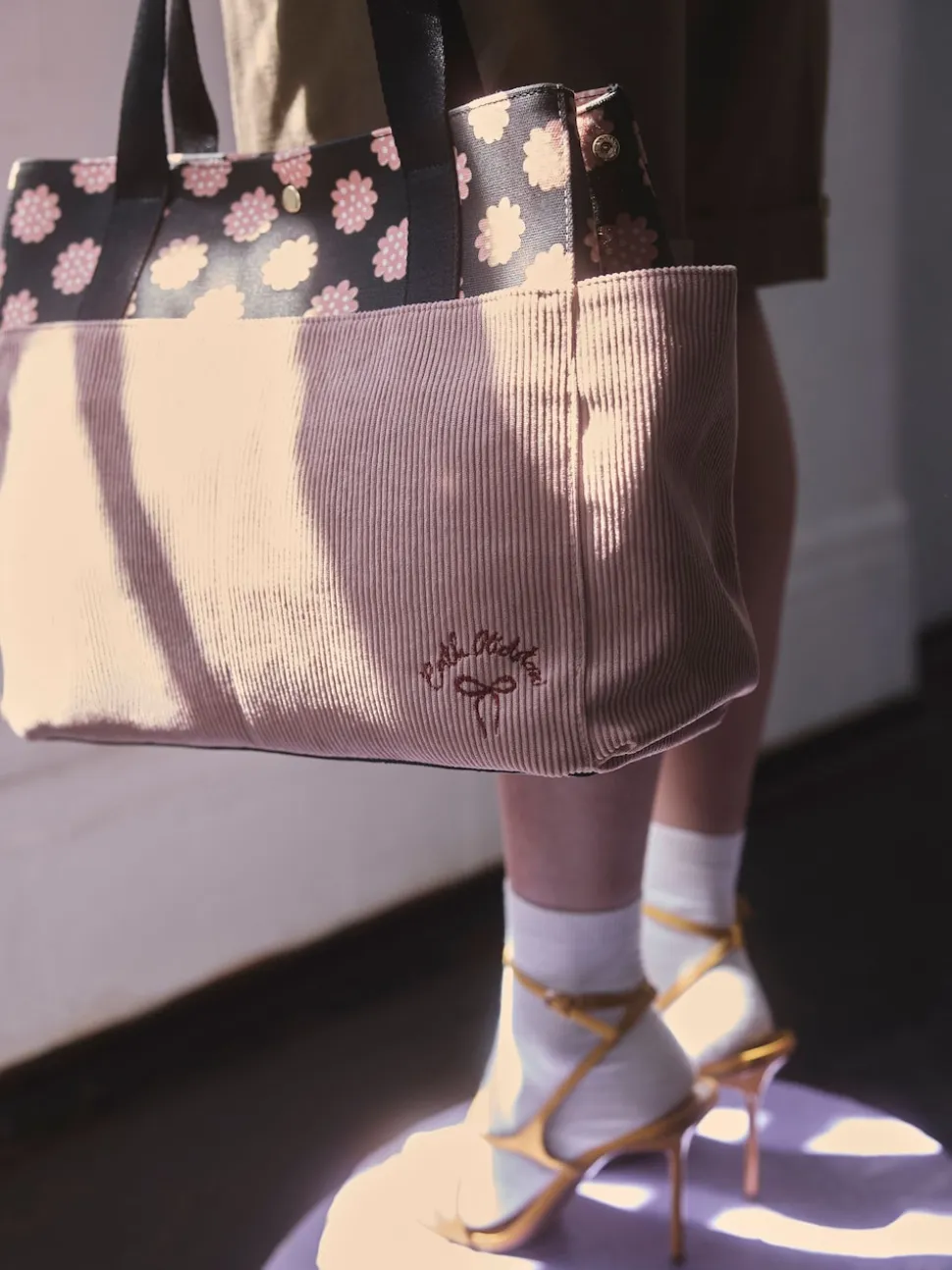 Sac cabas Cath Kidston carré en velours côtelé
