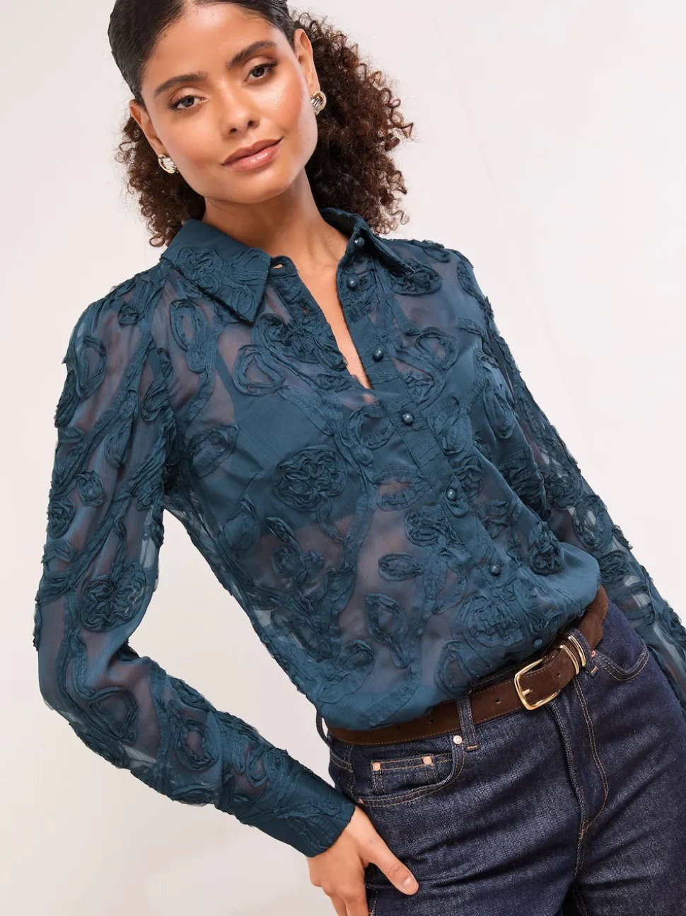 Sarcelle florale - Lipsy Tissu dévoré boutonné Chemises