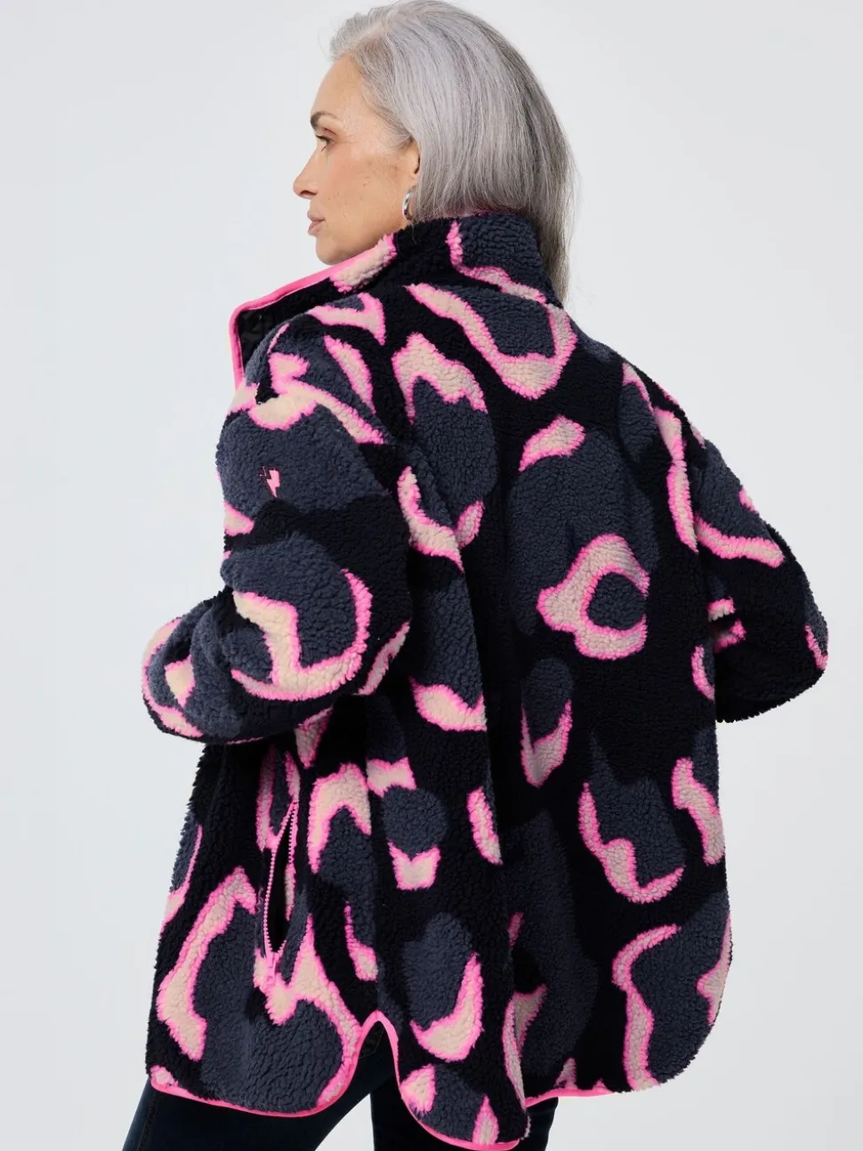 SCAMP & DUDE Veste en polaire à col cheminée boutonnée Shadow Mega Leopard & Lightning Bolt