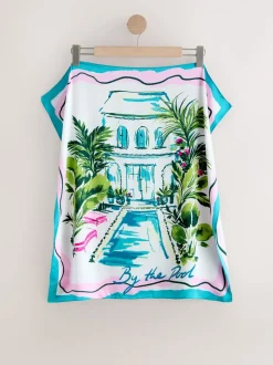 Scène de la piscine bleue - Écharpe carrée Satin
