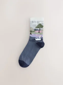 Scène de Swan - Lot de 2 paires de chaussettes en coton à poignée chaude