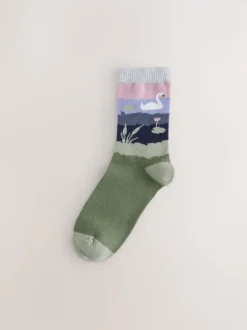 Scène de Swan - Lot de 2 paires de chaussettes en coton à poignée chaude