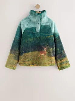 Scène Woodland verte - Haut en polaire imprimée en peau de mouton