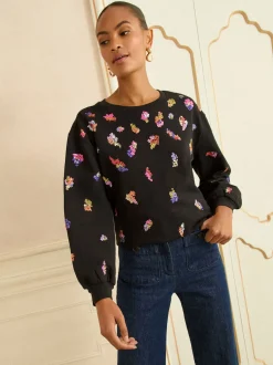 Sequins noirs et multicolores - Sweat-shirt Love & Roses de Noël